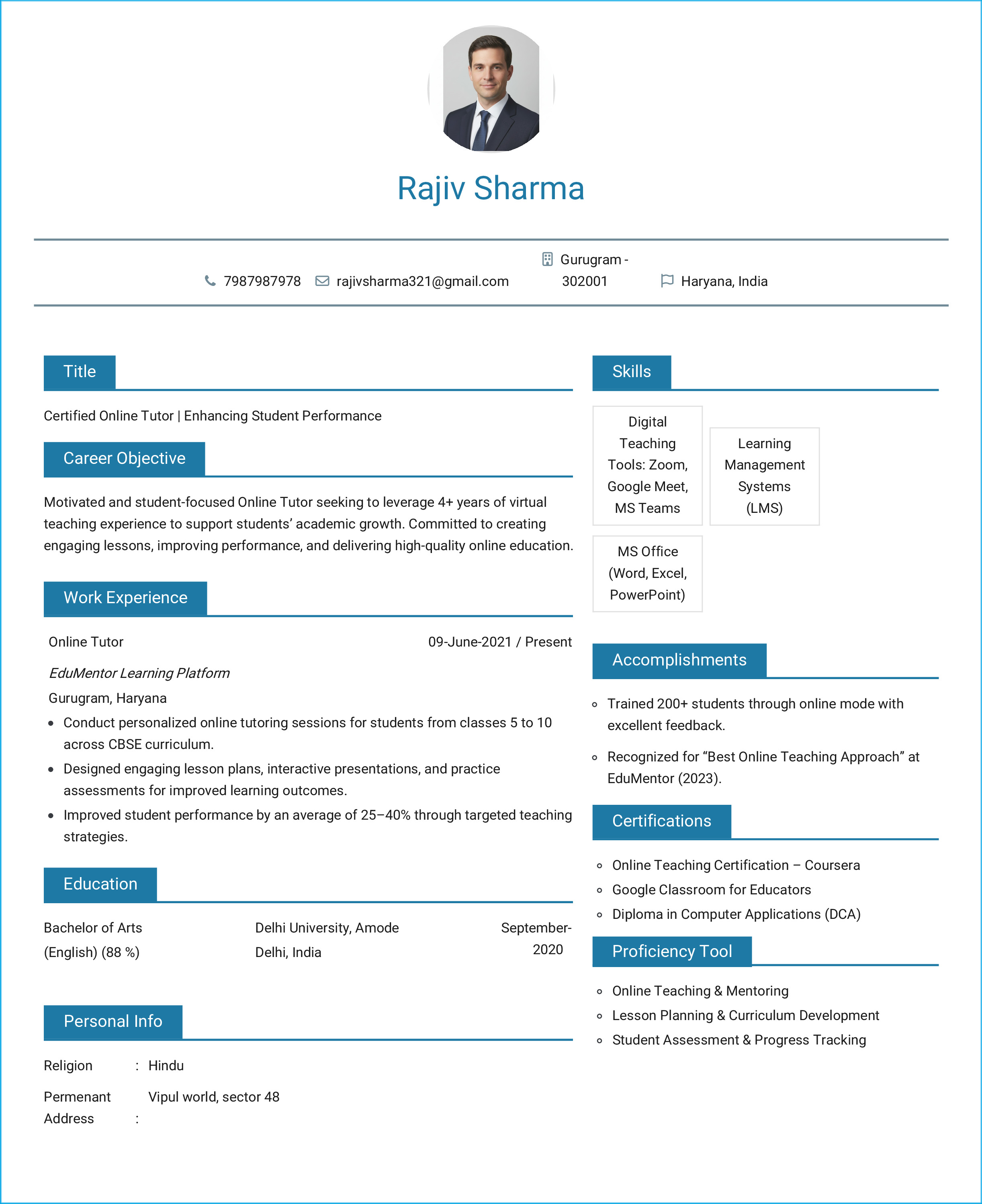 IRS Tax Examiner Resume Example