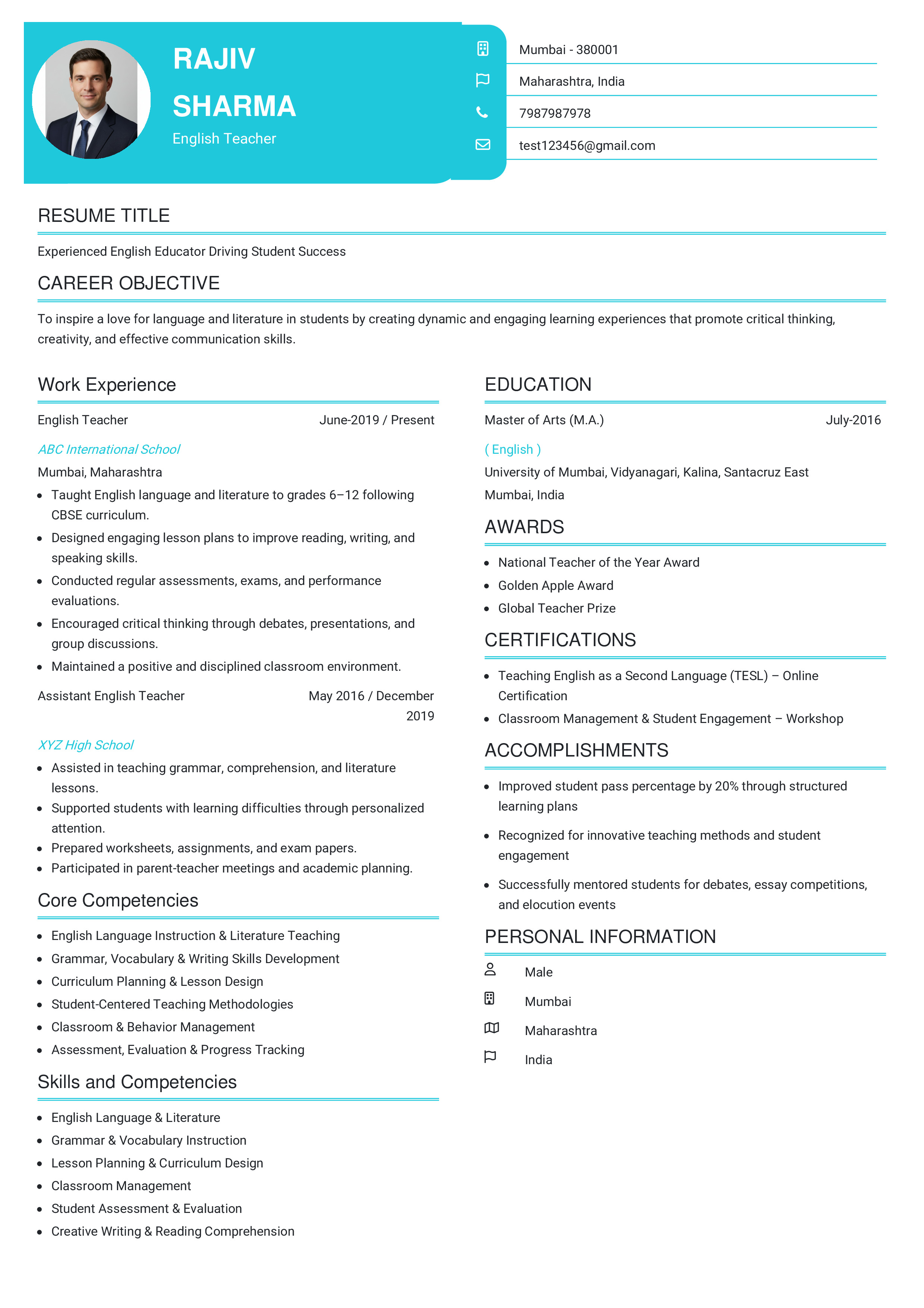 IRS Tax Examiner Resume Example